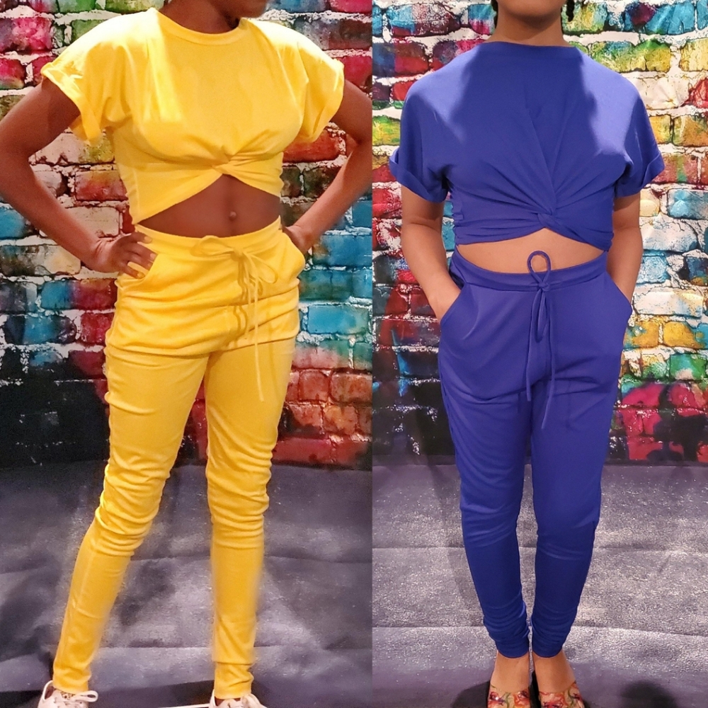 Cross Detail Crop Top & Joggers Pant Set - Picture 1 of 5